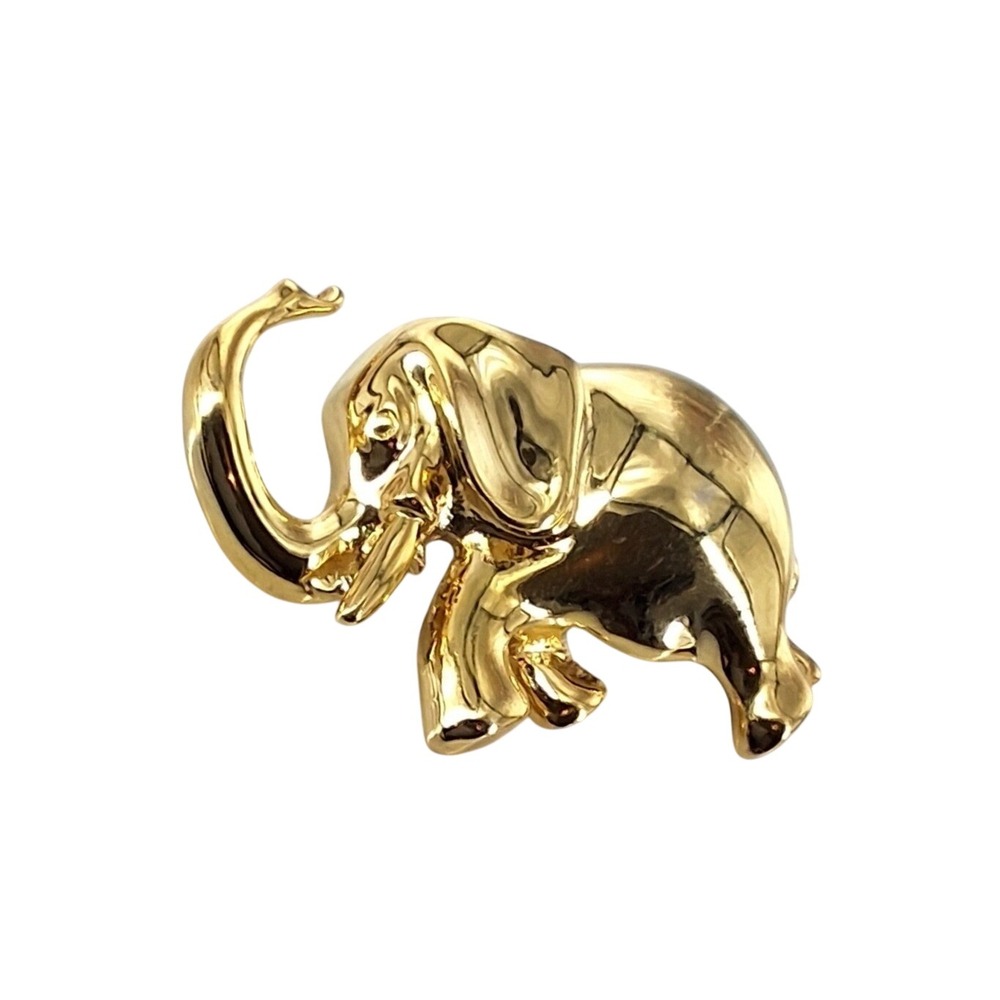 Vintage Gold Tone‎ Elephant Brooch Luck Trunk Up Figural Animal Pin 1.5"